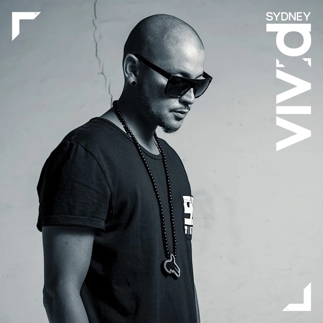 DJ CMAN promotional portrait for Vivid Sydney, black and white